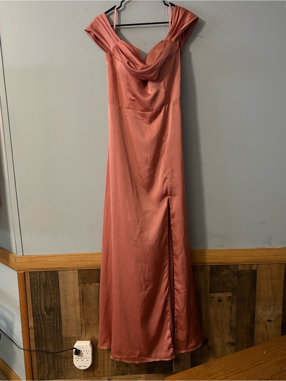 Elegant Coral Satin Cowl-Neck Wedding Gown
